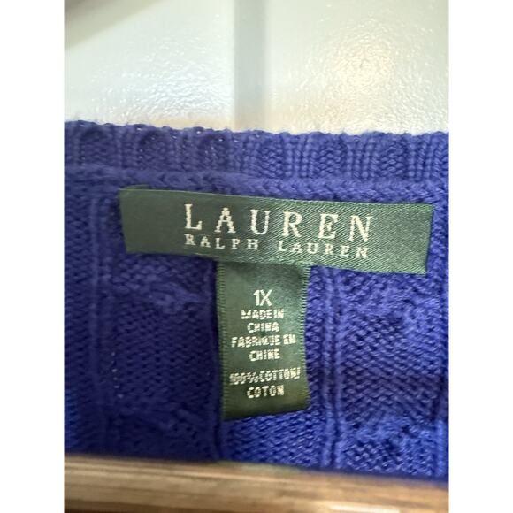 Lauren Ralph Lauren Cable Knit Sweater Size 1X Royal Blue Purple 100% Cotton - Picture 3 of 7